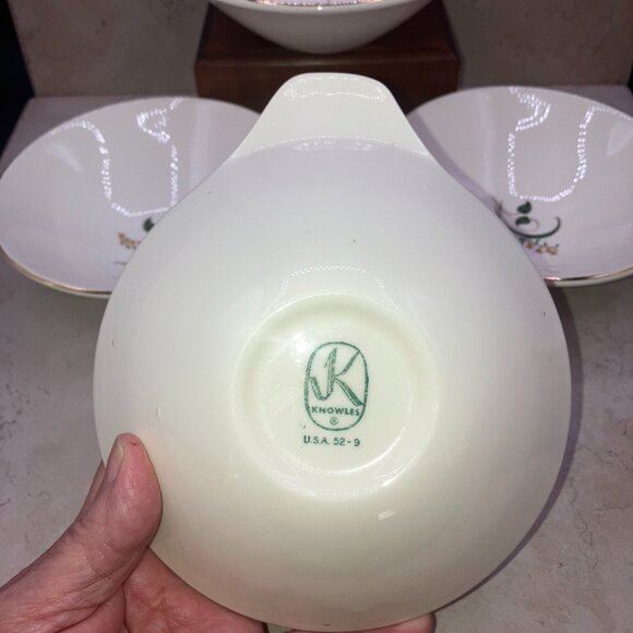 Edwin Knowles Set of 4 Lugged Bowls Vintage 1940s Forsythia Earthenware RARE - Picture 9 of 11